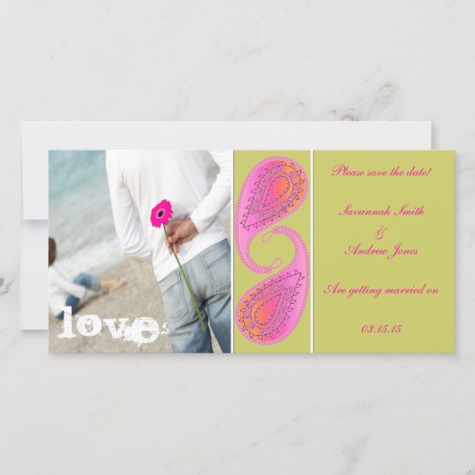 ライム&ラズベリーペイズリー写真の日付を保存 セーブザデート (正面)