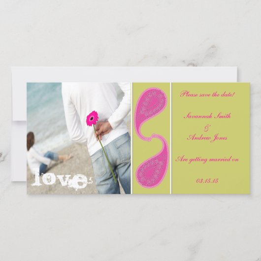 ライム&ラズベリーペイズリー写真の日付を保存 セーブザデート (正面)