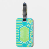 ライム、水、白くストライプのなダマスク織の荷物のラベル ラゲッジタグ (裏面縦)