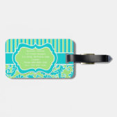 ライム、水、白くストライプのなダマスク織の荷物のラベル ラゲッジタグ (裏面横)