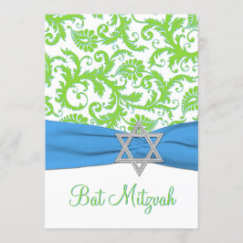 ライム、白、青いダマスク織によって印刷されるリボン 招待状