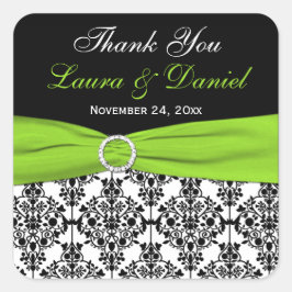 ライム、白、黒のダマスクの結婚式のお願い スクエアシール