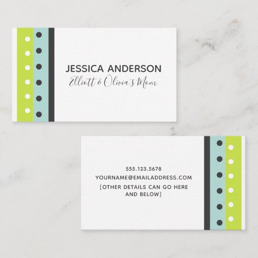 ライム、青および灰色のドットとストライプ通話カード コーリングカード (正面/裏面)