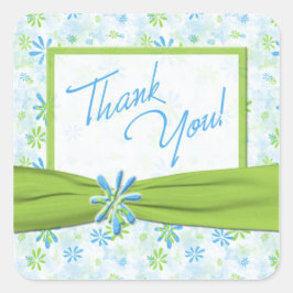 ライム、青、白フローラ1.5インチSq.感謝 スクエアシール