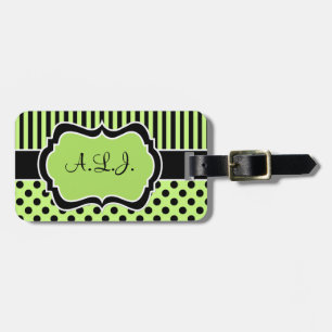 ライム、黒、白いポルストライプのクのドット荷物タグ ラゲッジタグ