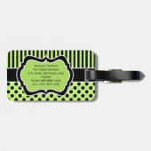 ライム、黒、白いポルストライプのクのドット荷物タグ ラゲッジタグ (裏面横)