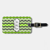 ライム、黒、白の波状のストライプ荷物札 ラゲッジタグ (正面横)