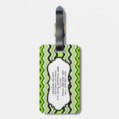ライム、黒、白の波状のストライプ荷物札 ラゲッジタグ (裏面縦)