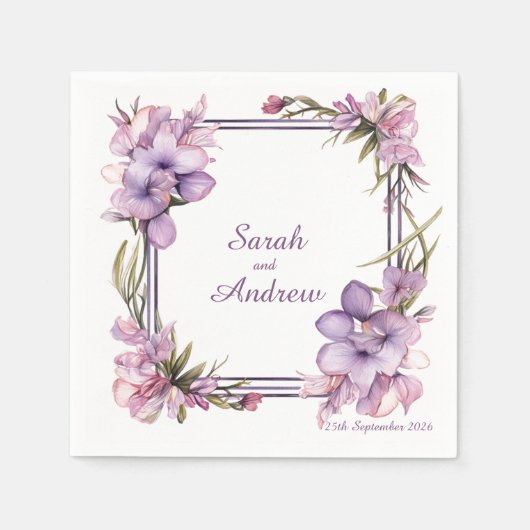 ライラの花のフレーミングパーソナライズされた結婚:のナプキン スタンダードカクテルナプキン (正面)