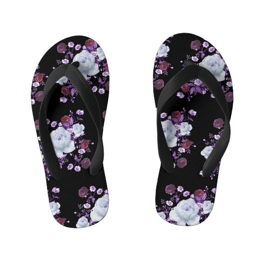ライラの花、黒い背景 キッズビーチサンダル (フットベッド)