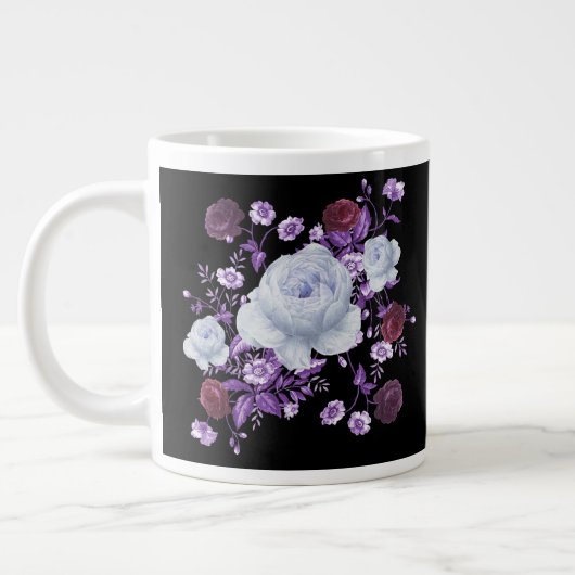 ライラの花、黒い背景 ジャンボコーヒーマグカップ (左)