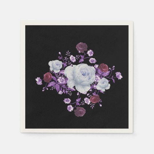 ライラの花、黒い背景 スタンダードカクテルナプキン (正面)