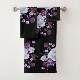 ライラの花、黒い背景 バスタオルセット