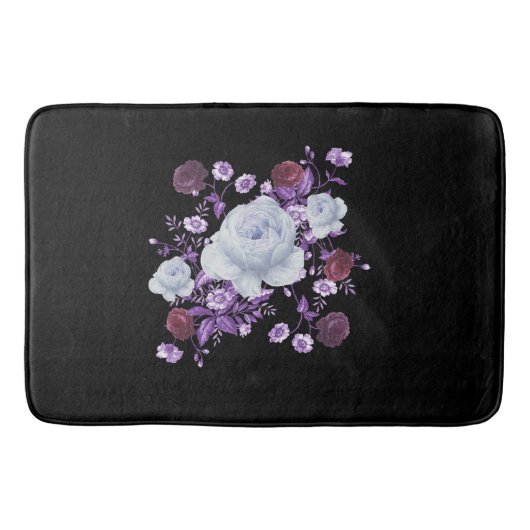 ライラの花、黒い背景 バスマット (正面)