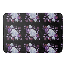 ライラの花、黒い背景 バスマット