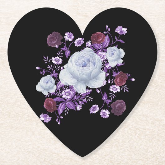 ライラの花、黒い背景 ペーパーコースター (正面)