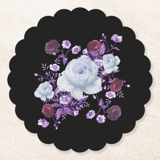 ライラの花、黒い背景 ペーパーコースター (正面)