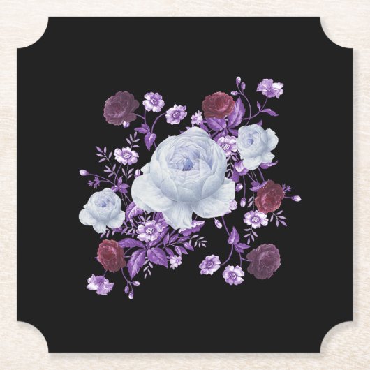ライラの花、黒い背景 ペーパーコースター (正面)
