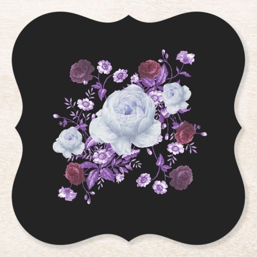 ライラの花、黒い背景 ペーパーコースター (正面)