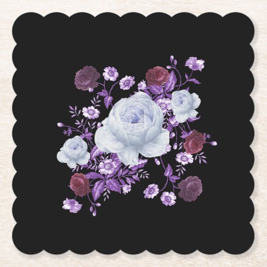 ライラの花、黒い背景 ペーパーコースター (正面)