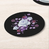 ライラの花、黒い背景 ラウンドペーパーコースター (アングル)