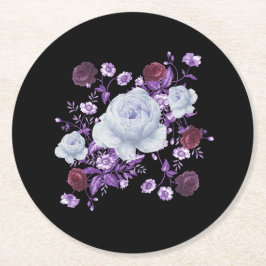 ライラの花、黒い背景 ラウンドペーパーコースター