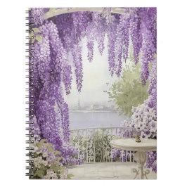 ライラックが流れるウォーターフロントシーン ノートブック