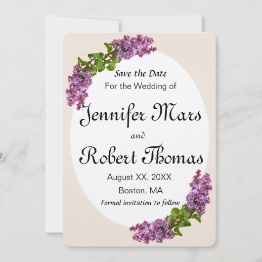 ライラックとクリームの保存日付のお知らせ セーブザデート (正面)
