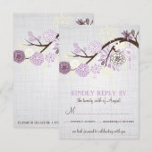 ライラックとクリームの花のラスティックウェディング出欠確認カード 出欠カード (正面/裏面)