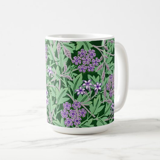 ライラックとグリーンの花柄 コーヒーマグカップ (正面右)
