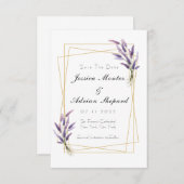 ライラックとゴールドの結婚式のお知らせ 招待状 (正面/裏面)