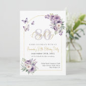 ライラックとゴールドの花柄 80歳の誕生日パーティー 招待状 (スタンド正面)