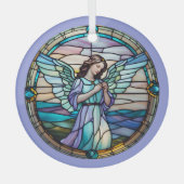 ライラックとターコイズの天使のステンドグラス オーナメント (正面)