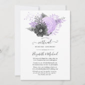 ライラックとチャコールグレイの花のオンライン仮想結婚式 招待状 (正面)