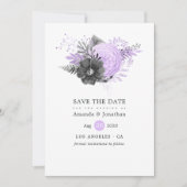 ライラックとチャコール フローラル ウェディング セーブザデート (正面)