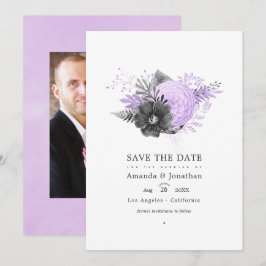 ライラックとチャコール フローラル ウェディング フォト セーブザデート