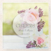 ライラックとバラヴィンテージウェディング応援 ガラスコースター (正面)