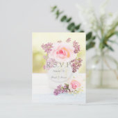 ライラックとバラヴィンテージウェディング編集可能RSVP インビテーションポストカード (スタンド正面)