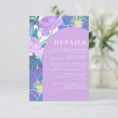 ライラックとパープルのパステル フラワーのウェディング 詳細 エンクロージャーカード (スタンド正面)
