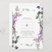 ライラックとパープルの花フレームのウェディング 招待状 (正面/裏面)