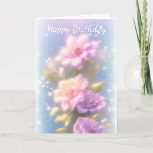 ライラックとピンクの花の誕生日カード カード (正面)