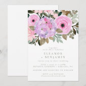 ライラックとピンクの花束 ボホウェディング 招待状 (正面/裏面)