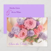 ライラックとピンクの花束 Save The Date 発表 セーブザデート (正面/裏面)