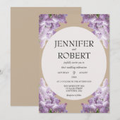 ライラックとベージュのウェディング 招待状 (正面/裏面)