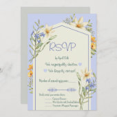 ライラックとホワイトのワイルドフラワー幾何学模様の出欠確認カード 招待状 (正面/裏面)