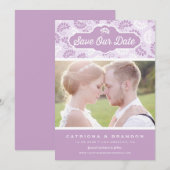 ライラックとホワイトの花柄写真 セーブ・ザ・デート 招待状 (正面/裏面)