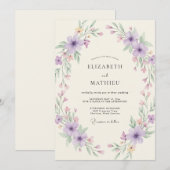 ライラックとモーヴのリースの結婚式 招待状 (正面/裏面)