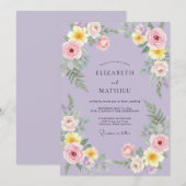 ライラックとユーカリの黄色いラナンキュラス ウェディング 招待状 (正面/裏面)