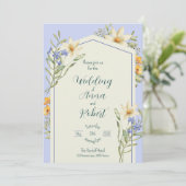 ライラックと白い野の花の幾何学模様の結婚式 招待状 (スタンド正面)