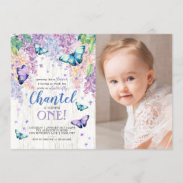 ライラックと蝶 | フォト誕生日招待状 招待状